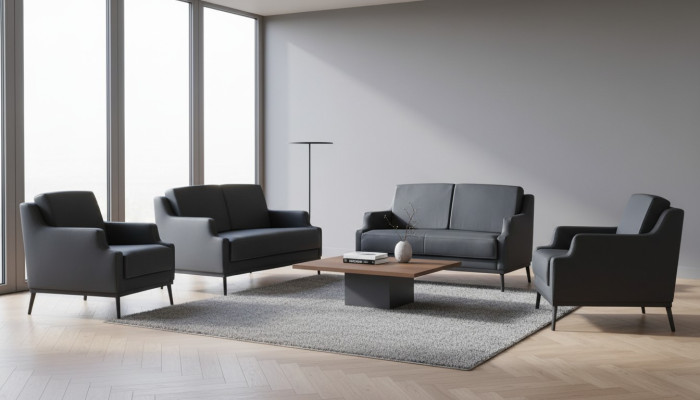 Home Office Set 5-piece Dark Gray Style 2x 2-Seater 2x Armchair Coffee Table