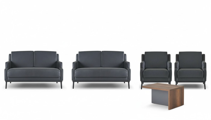 Home Office Set 5-piece Dark Gray Style 2x 2-Seater 2x Armchair Coffee Table