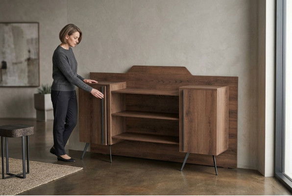 Filing Cabinet Sideboard Shelves Storage Space Brown Solid Color Modern Design