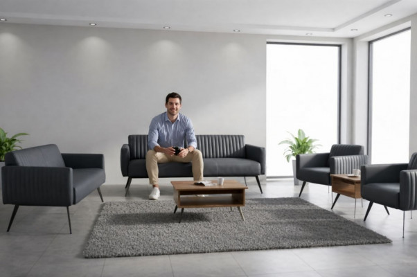 Office Room Set 5-piece Black 3-Seater 2-Seater 2x Armchair Coffee Table