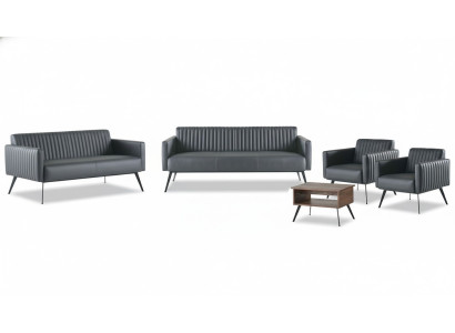 Office Room Set 5-piece Black 3-Seater 2-Seater 2x Armchair Coffee Table