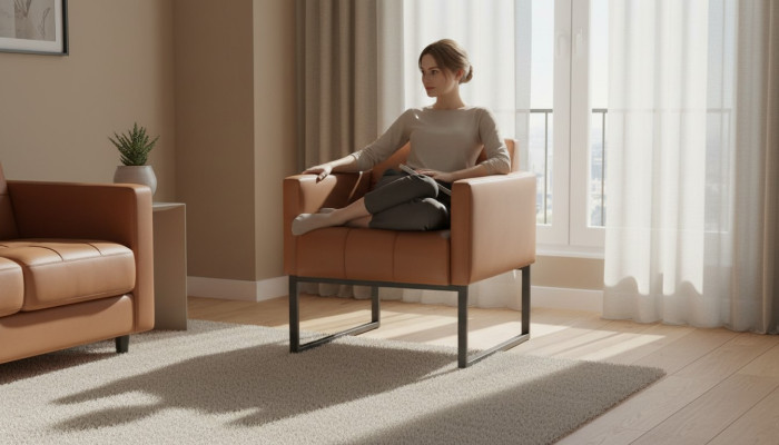 Armchair Brown Solid Color Study Modern Design 1-Seater Stainless Steel