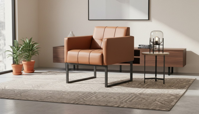 Armchair Brown Solid Color Study Modern Design 1-Seater Stainless Steel