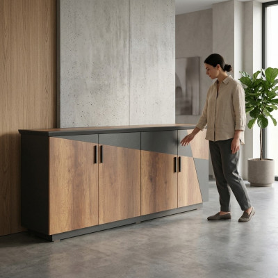 Sideboard Filing Cabinet with 4 Doors Brown / Gray Two-tone Modern Style