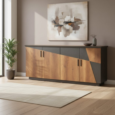 Sideboard Filing Cabinet with 4 Doors Brown / Gray Two-tone Modern Style