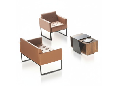Home office brown gray set 3-piece 2-seater armchair coffee table modern style