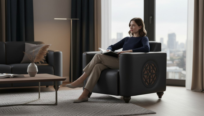 Black Armchair Solid Color Modern Design Style Study Living Room