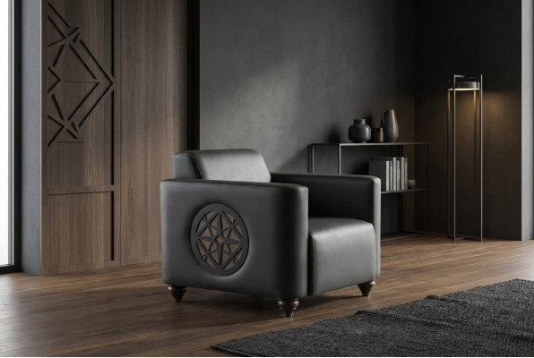 Black Armchair Solid Color Modern Design Style Study Living Room