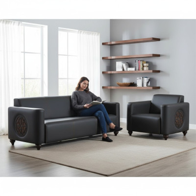 Study set 2-piece 3-seater armchair black solid color modern design