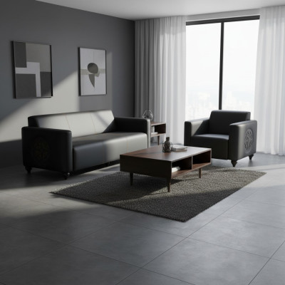 Study set 2-piece 3-seater armchair black solid color modern design