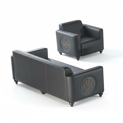 Study set 2-piece 3-seater armchair black solid color modern design