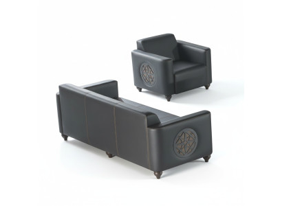 Study set 2-piece 3-seater armchair black solid color modern design