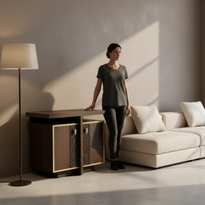 Sideboard Brown with Doors Solid Color Modern Office Filing Cabinet