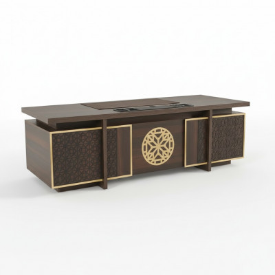 Modern office desk with drawers, doors, storage, study room, brown style