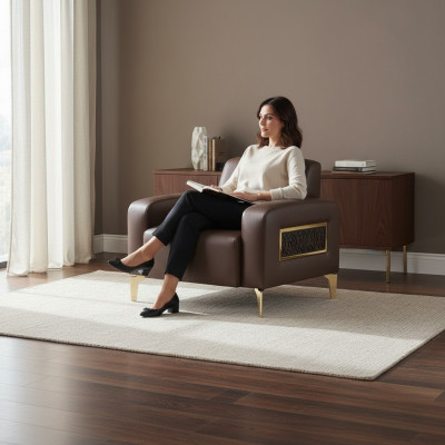 Armchair Brown Solid Color Modern Design Home Office Living Room 1-Seater