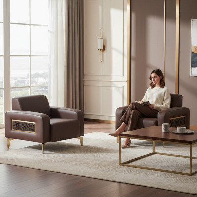 Office Set 2-piece Armchair Brown Solid Color Modern Design Living Room