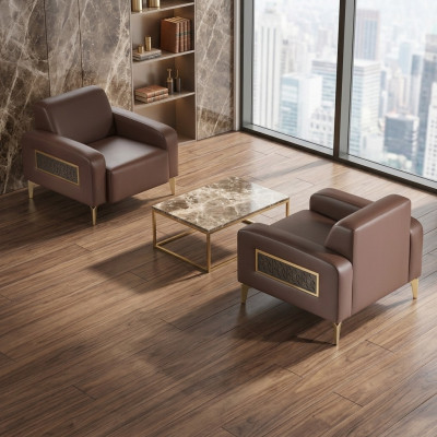 Office Set 2-piece Armchair Brown Solid Color Modern Design Living Room