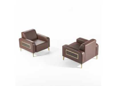 Office Set 2-piece Armchair Brown Solid Color Modern Design Living Room