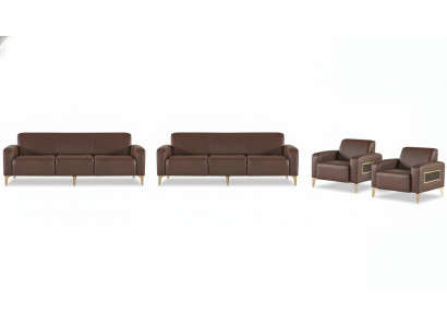 Noble brown office leather suite modern three-seater sofas armchairs