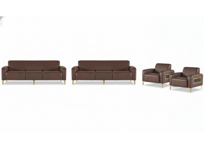 Noble brown office leather suite modern three-seater sofas armchairs