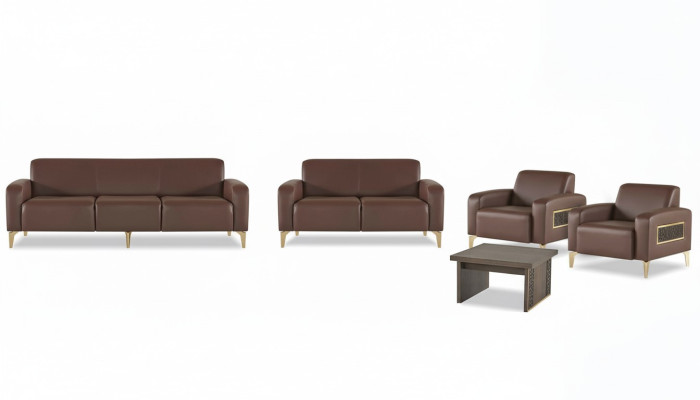 Exclusive brown study furniture, designer coffee table, armchair, 2x sofas