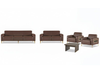 Exclusive brown study furniture, designer coffee table, armchair, 2x sofas