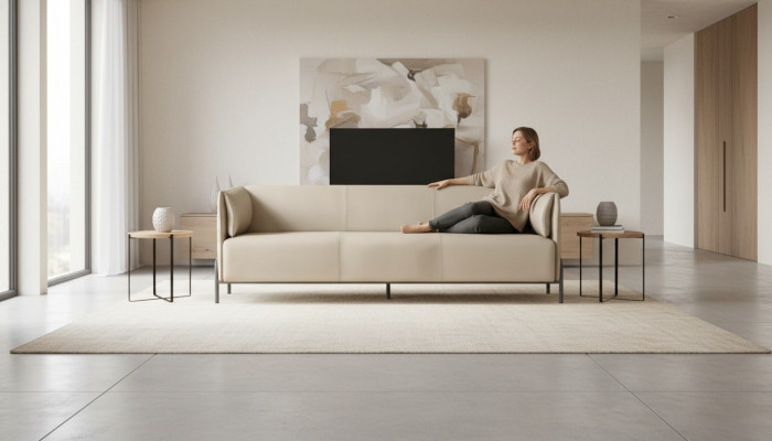Home office set 3-seater sofa beige modern design living room cushions