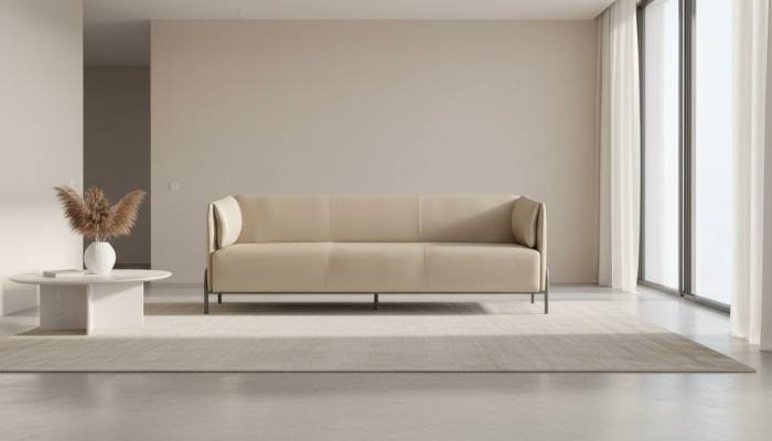 Home office set 3-seater sofa beige modern design living room cushions