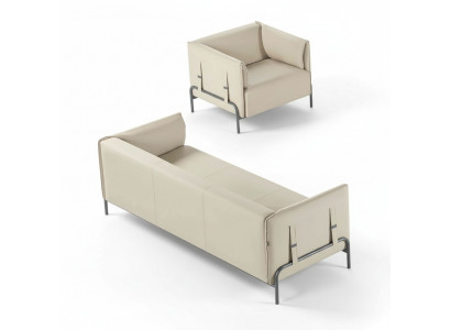 Office set 2-piece 3-seater armchair beige solid color cushion living room