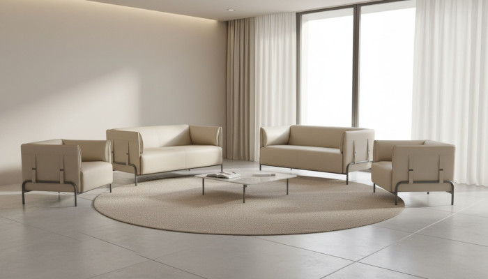 Study Set 4-piece Beige 2x 2-Seater 2x Armchair Solid Color Living Room