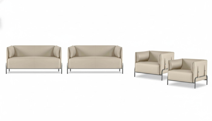 Study Set 4-piece Beige 2x 2-Seater 2x Armchair Solid Color Living Room