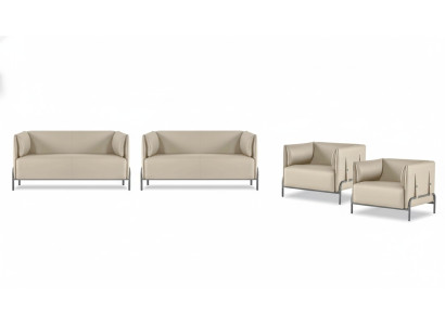Study Set 4-piece Beige 2x 2-Seater 2x Armchair Solid Color Living Room