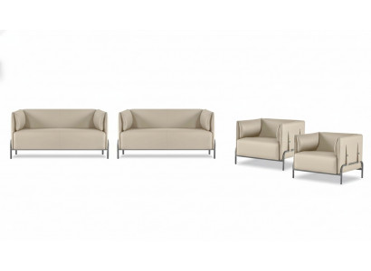 Study Set 4-piece Beige 2x 2-Seater 2x Armchair Solid Color Living Room