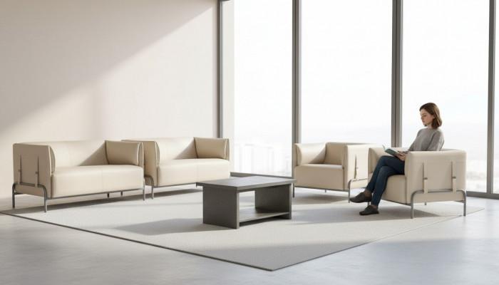 Light beige study furniture designer 2x two-seater luxury armchair table