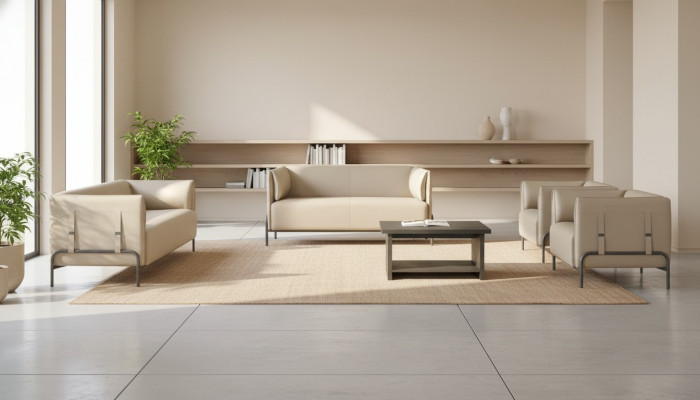 Light beige study furniture designer 2x two-seater luxury armchair table