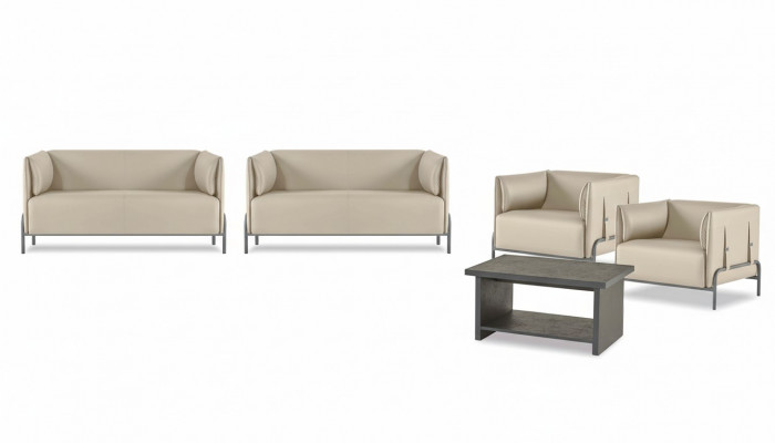 Light beige study furniture designer 2x two-seater luxury armchair table