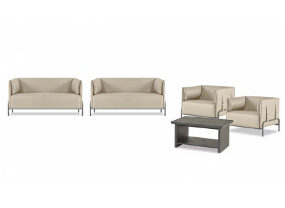 Light beige study furniture designer 2x two-seater luxury armchair table