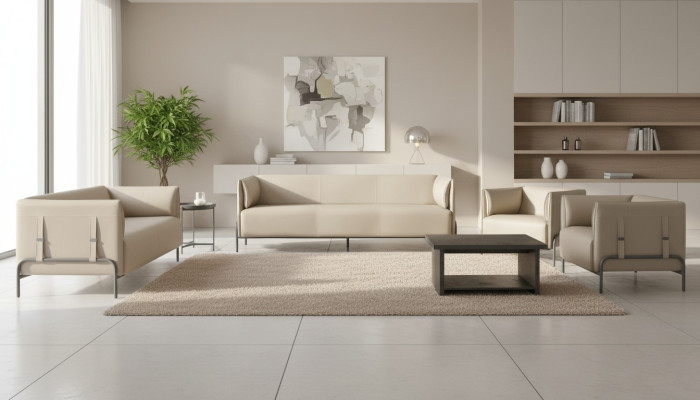 Office Room Set 5 pieces Beige 3-Seater 2-Seater 2x Armchair Gray Coffee Table