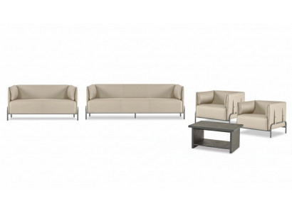 Office Room Set 5 pieces Beige 3-Seater 2-Seater 2x Armchair Gray Coffee Table
