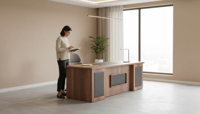Office desk brown black two-tone rectangular shape study modern