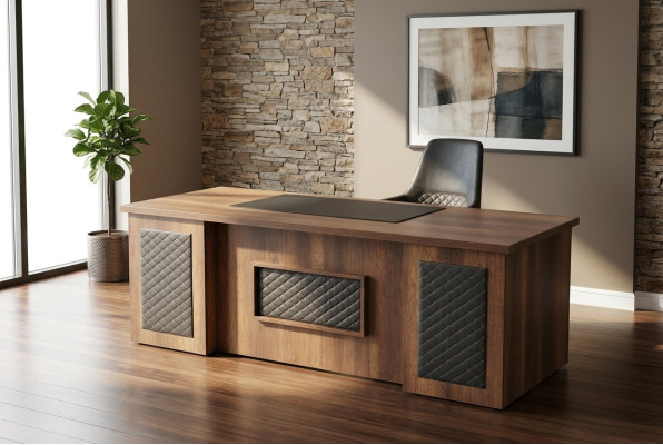 Office desk brown black two-tone rectangular shape study modern