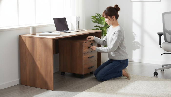 Workroom Dresser Brown Drawers Solid Color Modern Design Wheels