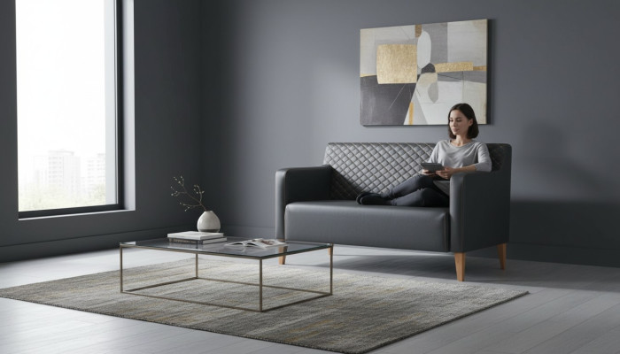 Sofa 2-seater study black solid color modern design living room