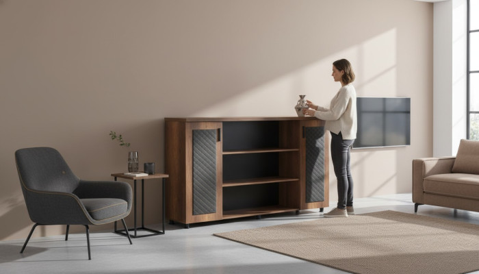 File Cabinet Sideboard Brown Black Two-Tone Modern Study Room