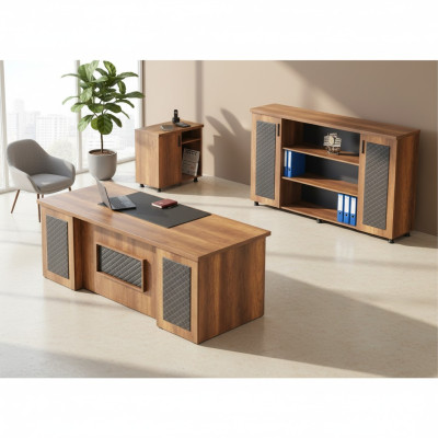 Study set 3-piece office table sideboard chest of drawers storage brown black