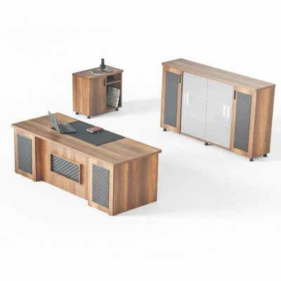Study set 3-piece office table sideboard chest of drawers storage brown black