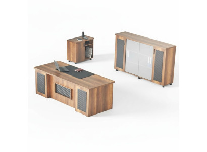 Study set 3-piece office table sideboard chest of drawers storage brown black