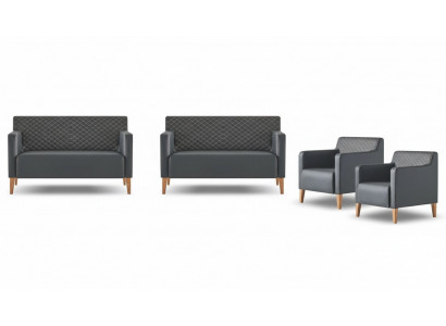 Office Suite 4-piece 2x S-sofa 2x Armchair Black Solid Color Modern