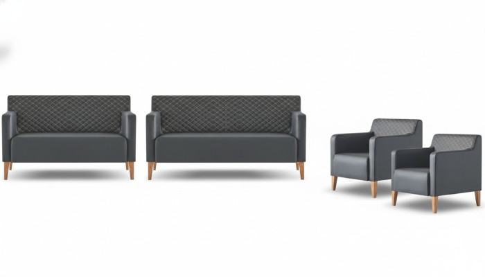 Office set 4-piece 3-seater 2-seater 2x armchairs black living room