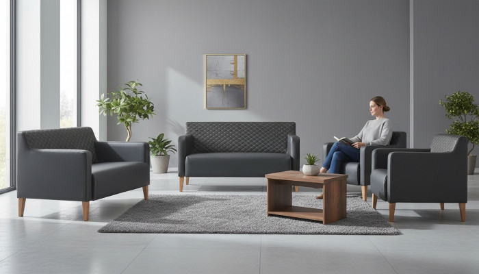 Office set 5-piece Black 2x 2-seater 2x Armchair Brown Coffee table